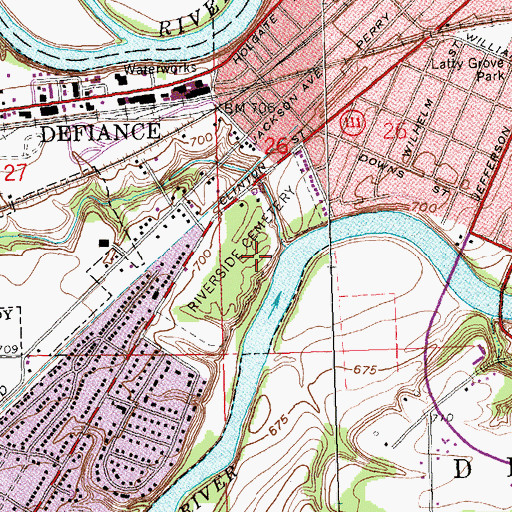 Topographic Map of Riverside Cemetery, OH
