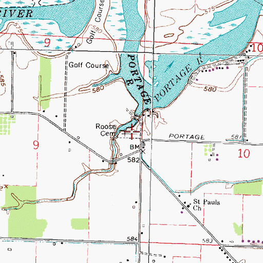 Topographic Map of Roose Cemetery, OH