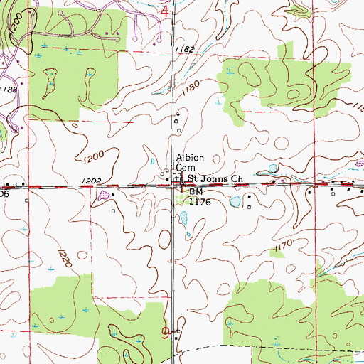 Topographic Map of Saint Johns Church, OH