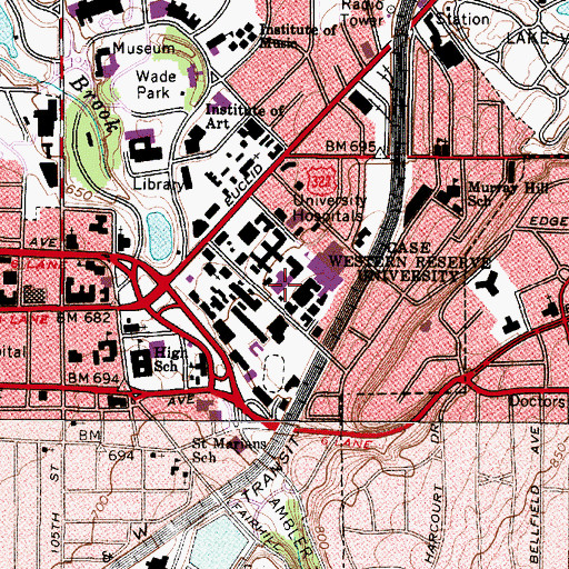 Topographic Map of University Hospitals - Rainbow Babies and Children's Hospital, OH