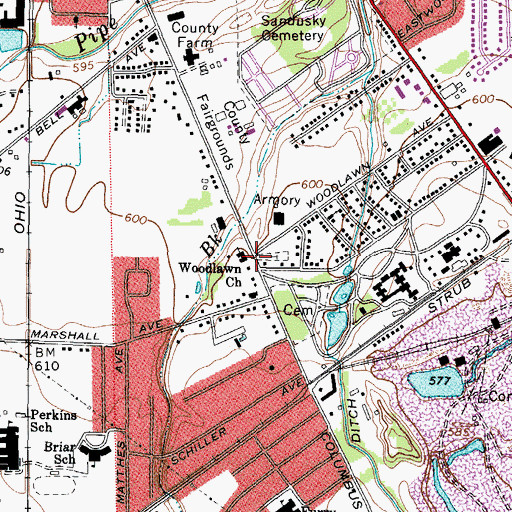 Topographic Map of Woodlawn Church, OH