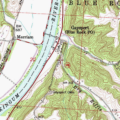 Topographic Map of Blue Rock, OH