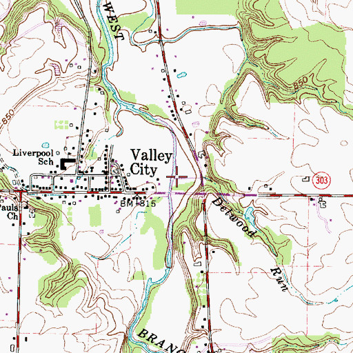 Topographic Map of Delwood Run, OH