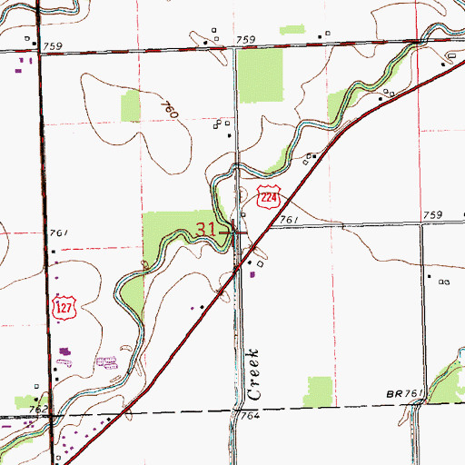 Topographic Map of Stripe Creek, OH