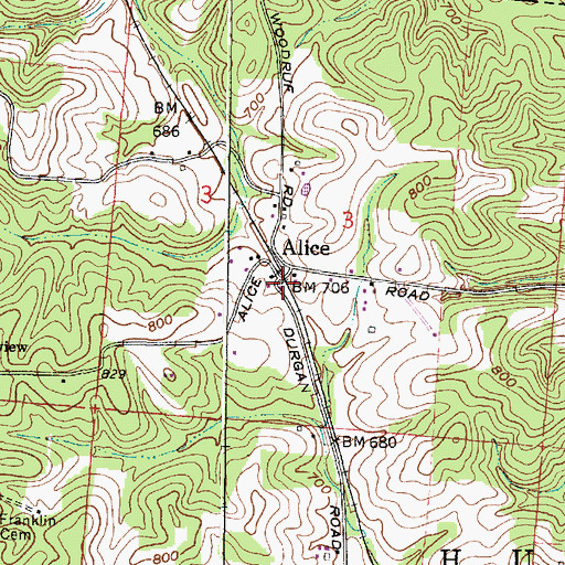 Topographic Map of Alice, OH