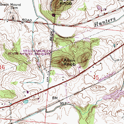 Topographic Map of Allen Knob, OH