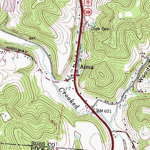 Topographic Map of Alma, OH