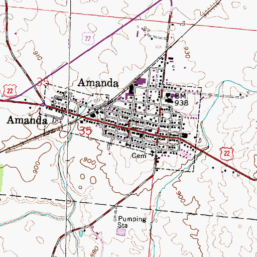 Topographic Map of Amanda, OH