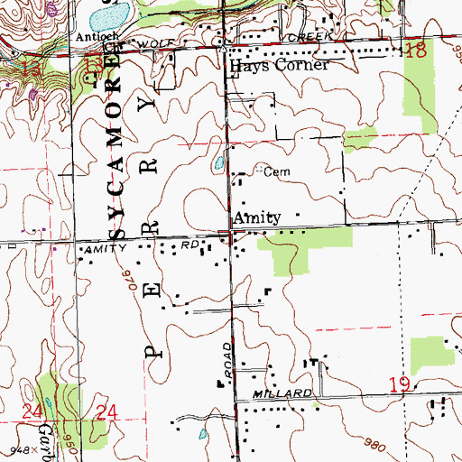 Topographic Map of Amity, OH