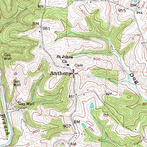 Topographic Map of Anthony, OH