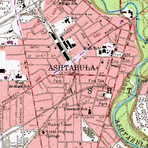 Topographic Map of Ashtabula, OH
