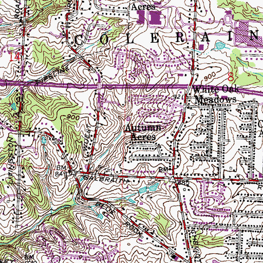 Topographic Map of Autumn Acres, OH