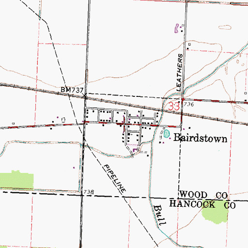 Topographic Map of Bairdstown, OH