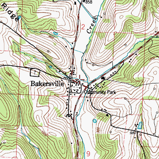Topographic Map of Bakersville, OH