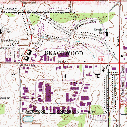 Topographic Map of Beachwood, OH