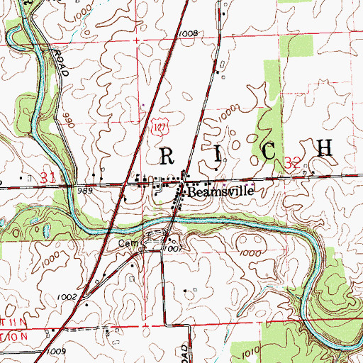Topographic Map of Beamsville, OH