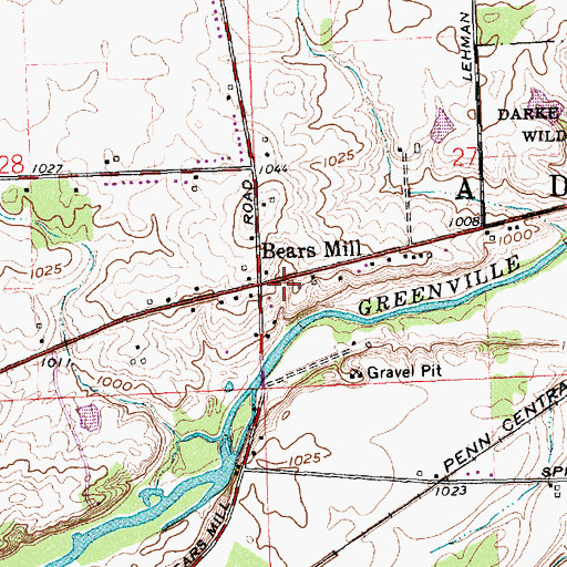 Topographic Map of Bears Mill, OH