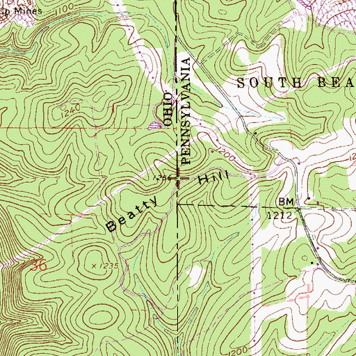 Topographic Map of Beatty Hill, OH