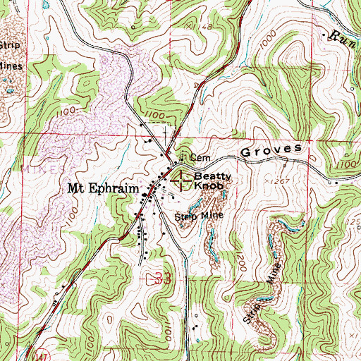 Topographic Map of Beatty Knob, OH