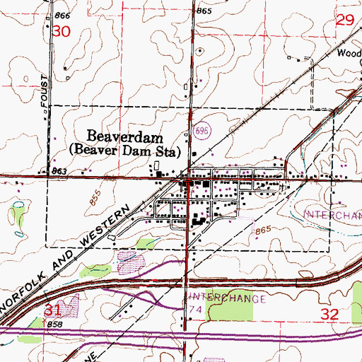 Topographic Map of Beaver Dam Station, OH