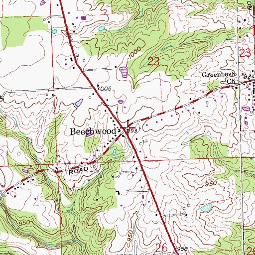 Topographic Map of Beechwood, OH