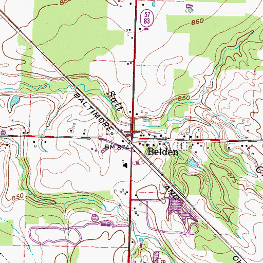 Topographic Map of Belden, OH