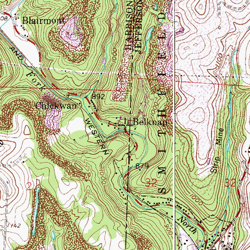 Topographic Map of Belknap, OH