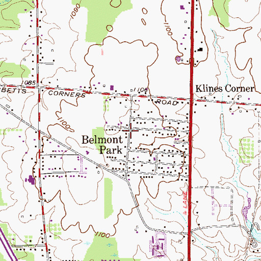 Topographic Map of Belmont Park, OH