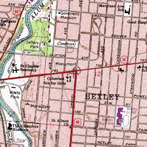 Topographic Map of Bexley, OH