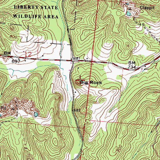 Topographic Map of Big Rock, OH
