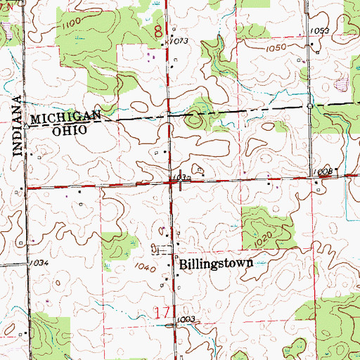 Topographic Map of Billingstown, OH