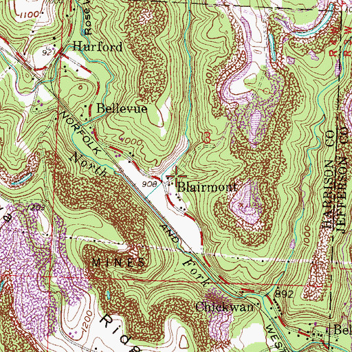 Topographic Map of Blairmont, OH