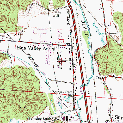 Topographic Map of Blue Valley Acres, OH