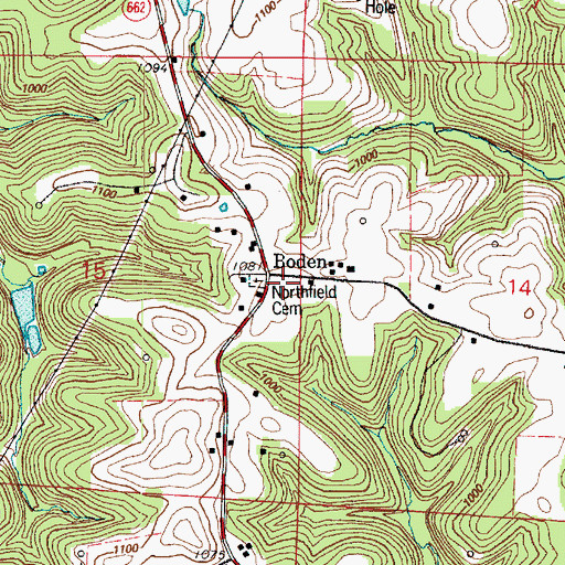 Topographic Map of Boden, OH