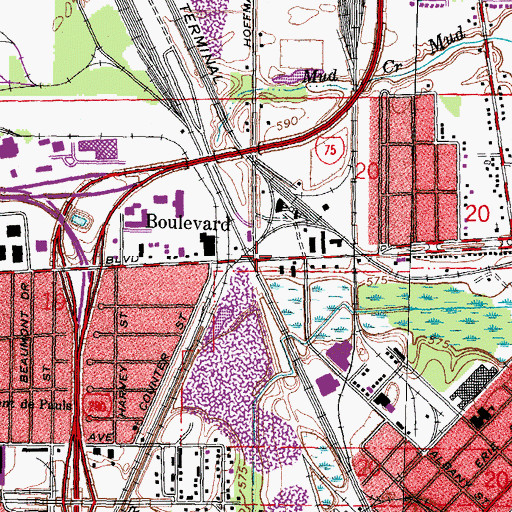 Topographic Map of Boulevard, OH