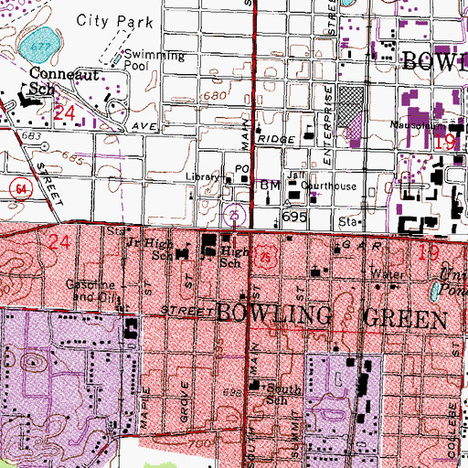 Topographic Map of Bowling Green, OH