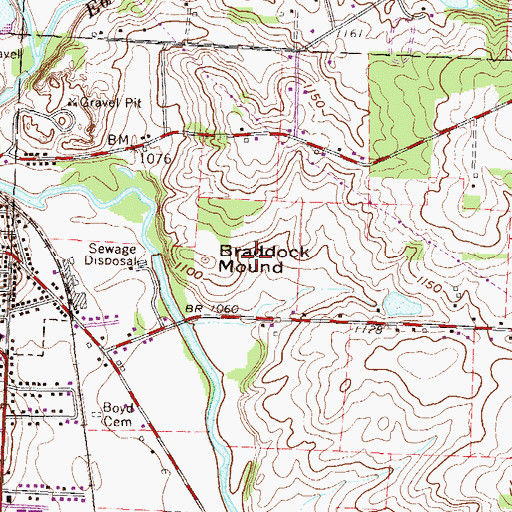 Topographic Map of Braddock Mound, OH