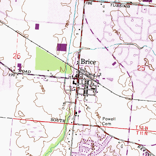 Topographic Map of Brice, OH