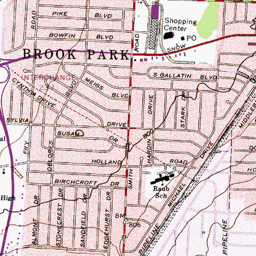 Topographic Map of Brook Park, OH