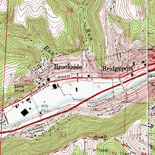 Topographic Map of Brookside, OH