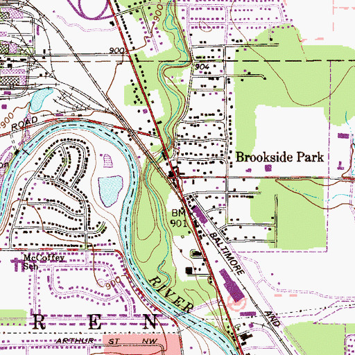 Topographic Map of Brookside Park, OH