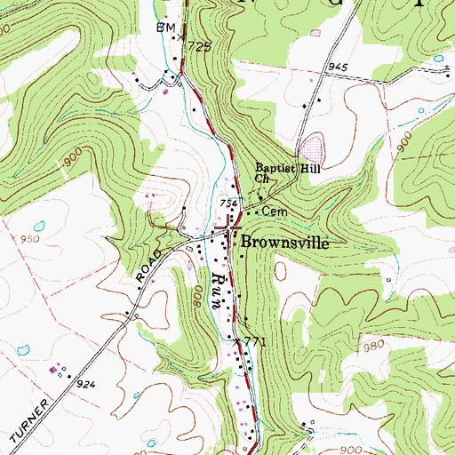 Topographic Map of Brownsville, OH