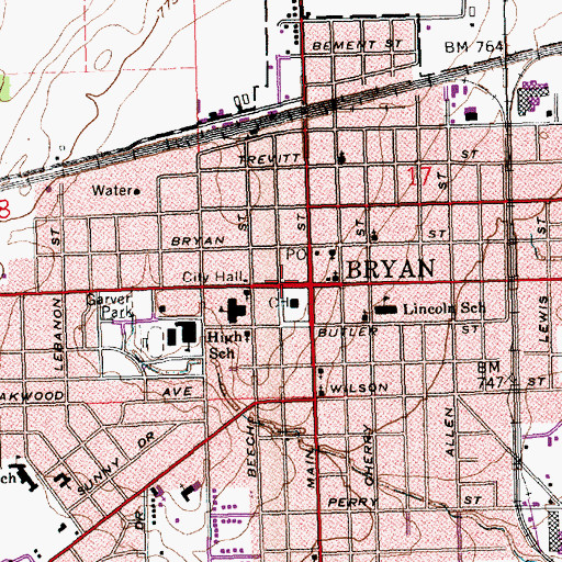 Topographic Map of Bryan, OH