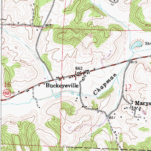 Topographic Map of Buckeyeville, OH