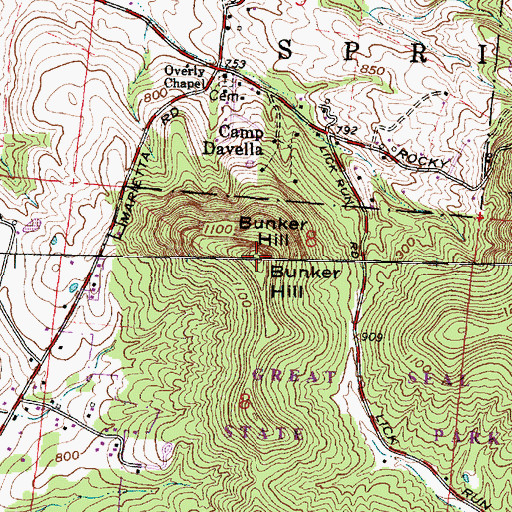 Topographic Map of Bunker Hill, OH