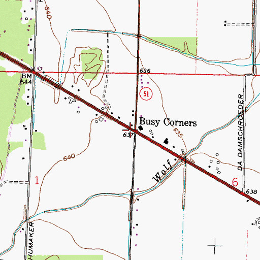 Topographic Map of Busy Corners, OH