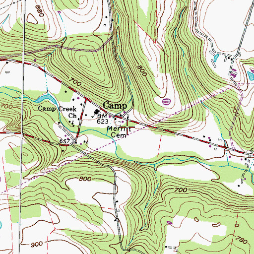 Topographic Map of Camp, OH
