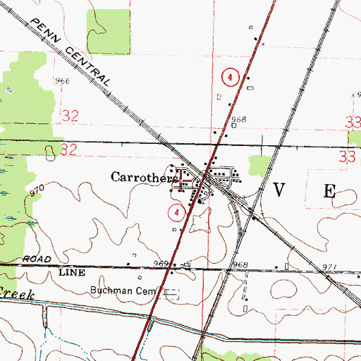 Topographic Map of Carrothers, OH