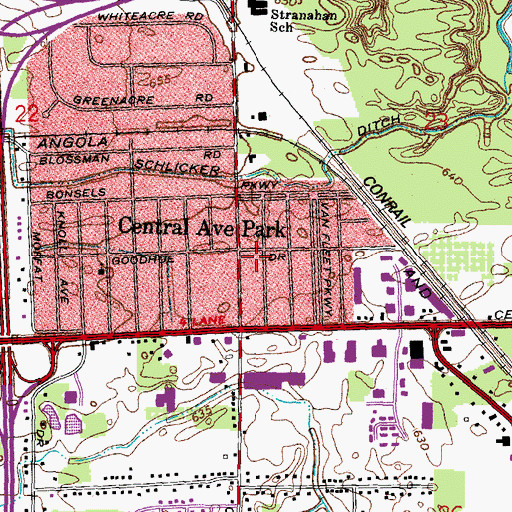 Topographic Map of Central Avenue Park, OH