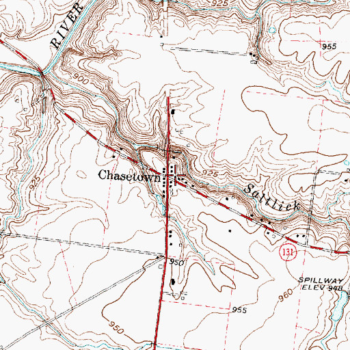 Topographic Map of Chasetown, OH